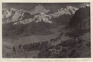 O Avanço da Expedição Tirah, o 1º Regimento de Devonshire, que entra no Passo Kohat às 3h30 de 10 de outubro